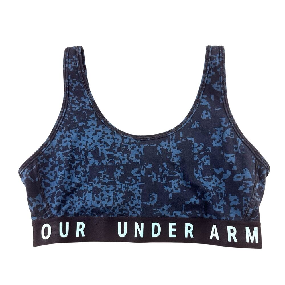 Under Armour‎ Women's Armour Mid – Green And Black Printed Sports Bra Size Large